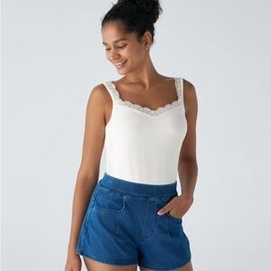 Halara Contrast Lace Backless Basic Casual Tank Top